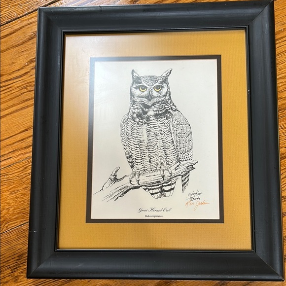 R. Jenkins Other - Vintage Ron M. Jenkins signed print of Great Horned Owl.  Dated 1974.  Matted